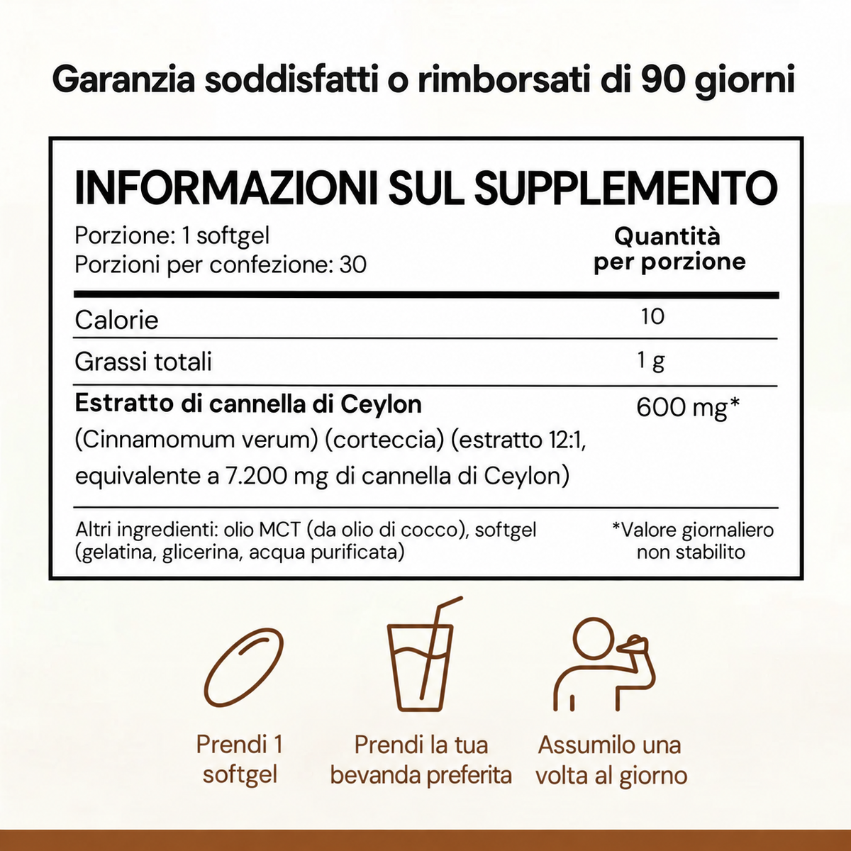 Cannella di Ceylon equivalente a 7200mg con Olio MCT